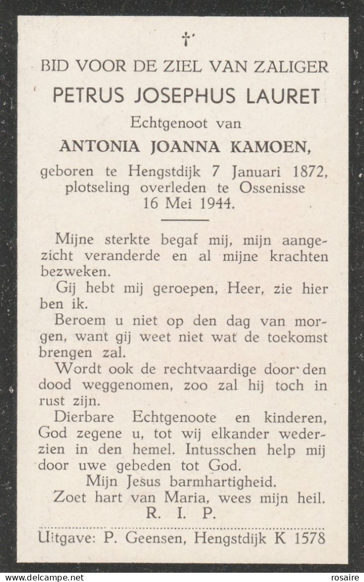 Prentje Lauret-hengstdijk-ossenisse  1944 - Devotieprenten