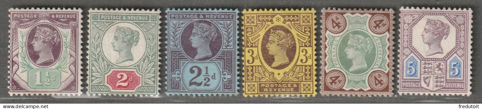 GRANDE BRETAGNE - N°93+94+95+96+97+99 Nsg (1887/1900) Victoria - Unused Stamps