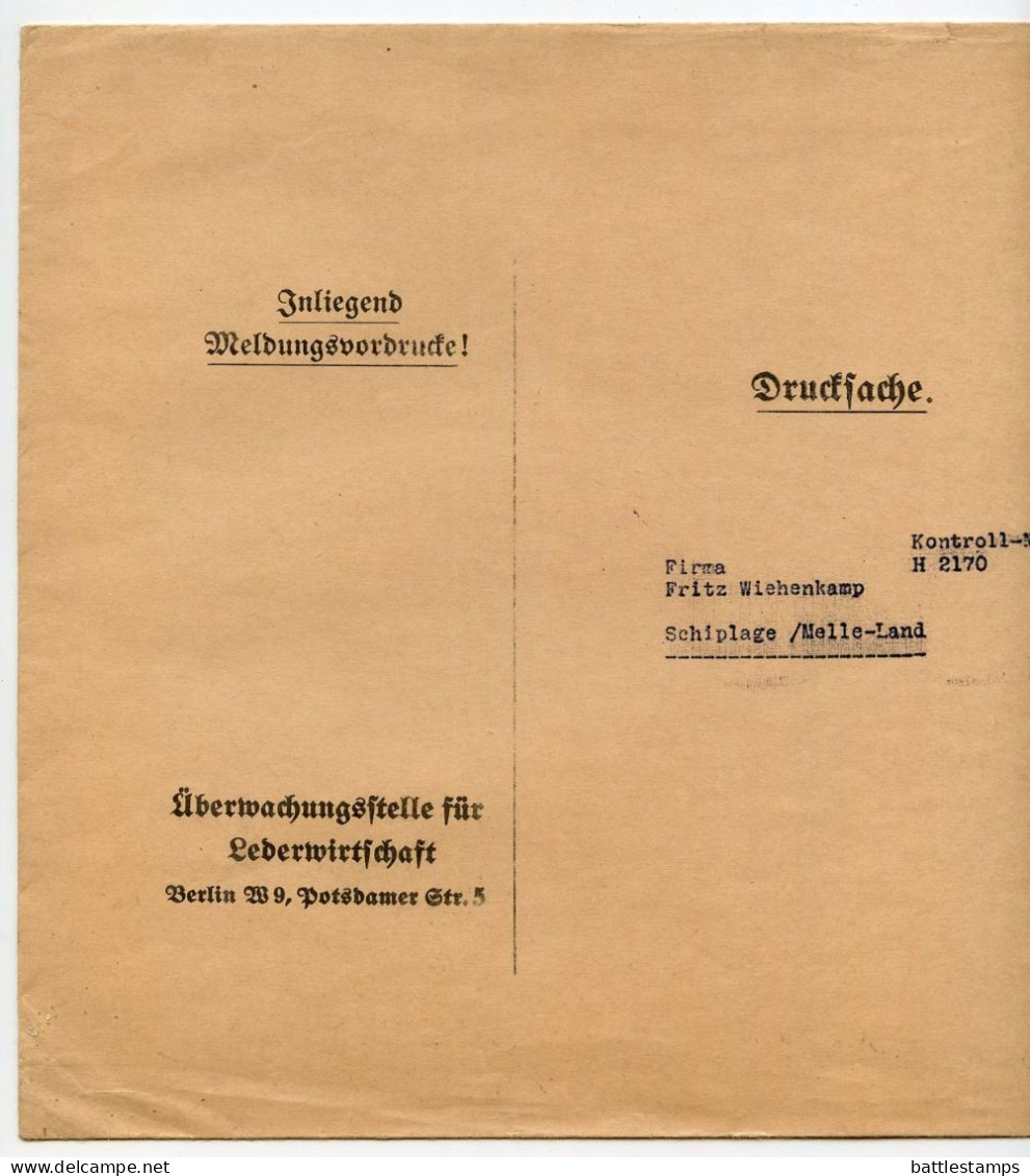 Germany 1938 8pf. Meter Drucksache Cover; Berlin - Überwachungsstelle Für Lederwirtschaft (Leather Industry) - Machines à Affranchir (EMA)