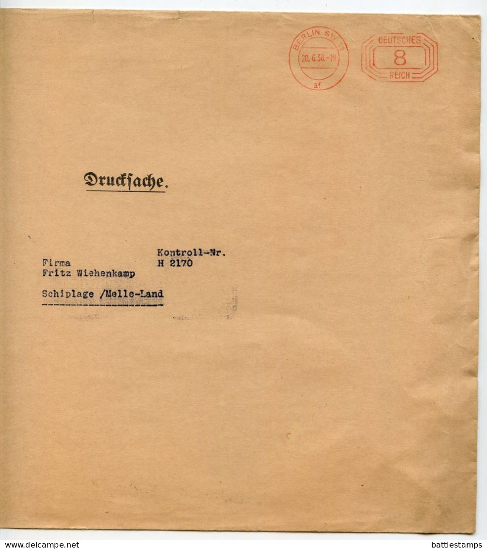 Germany 1938 8pf. Meter Drucksache Cover; Berlin - Überwachungsstelle Für Lederwirtschaft (Leather Industry) - Máquinas Franqueo (EMA)