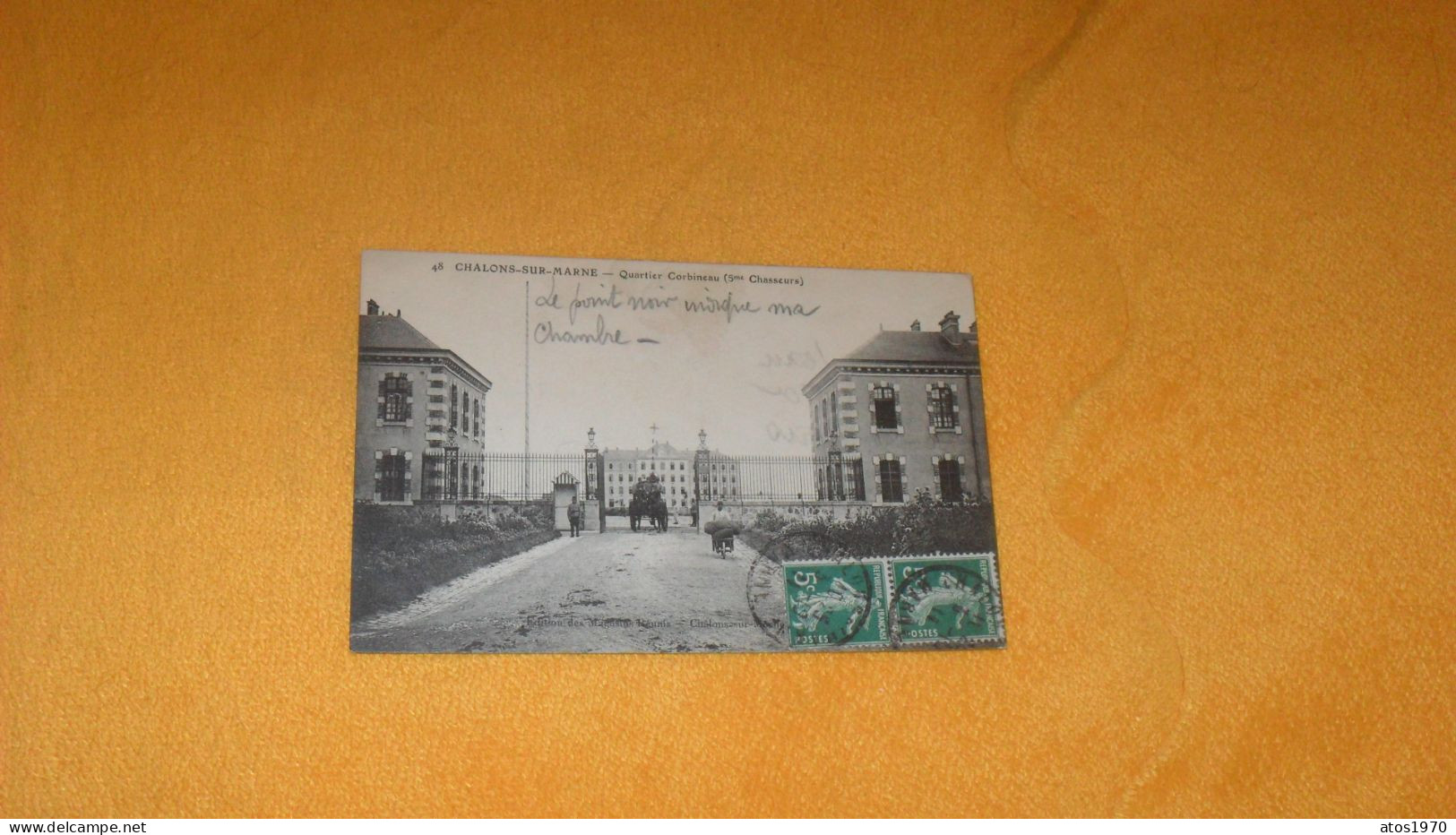 CARTE POSTALE ANCIENNE CIRCULEE DE 1911../ CHALONS SUR MARNE.- QUARTIER CORBINEAU 5me CHASSEURS..CACHETS + TIMBRES - Châlons-sur-Marne