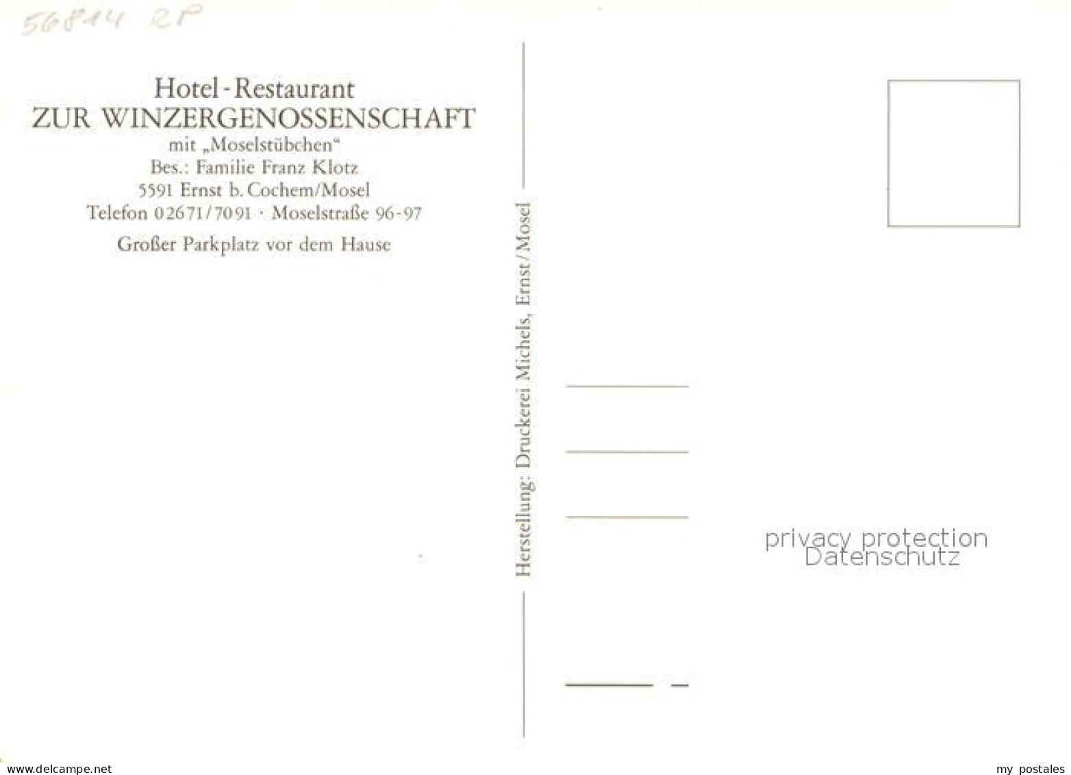 73722599 Ernst Cochem Restaurant-Hotel Zur Winzergenossenschaft Aussen Ernst Coc - Sonstige & Ohne Zuordnung