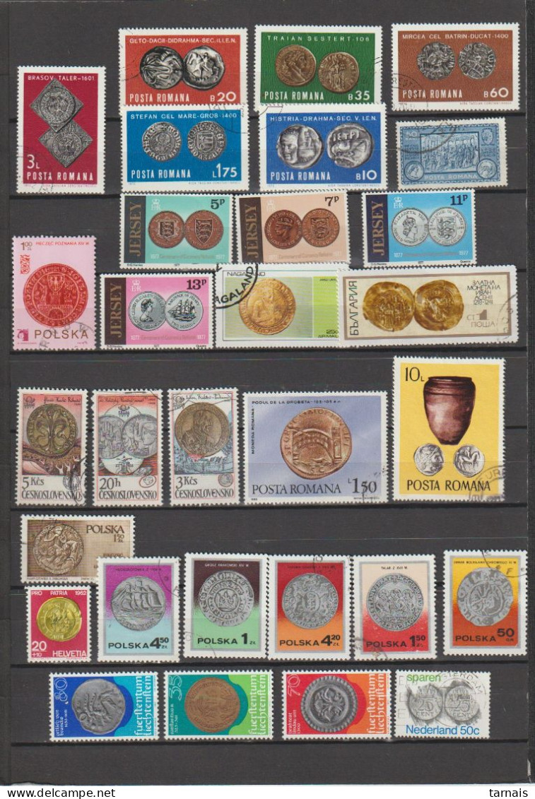 Lot De 30 Timbres Thème Monnaies Sut Timbre Oblitérés (lot 369) - Verzamelingen (zonder Album)