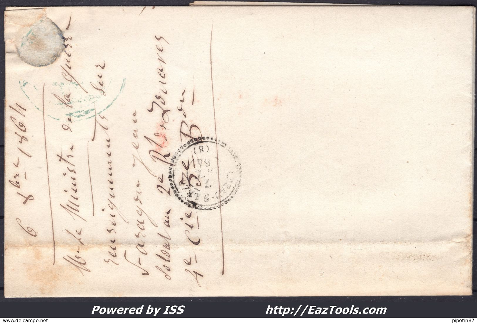 FRANCE MARQUE POSTALE AVEC CAD ROUGE PARIS BUREAU DES CONTRE SEINGS + VU N°2 DU 06/10/1864 - 1801-1848: Vorläufer XIX