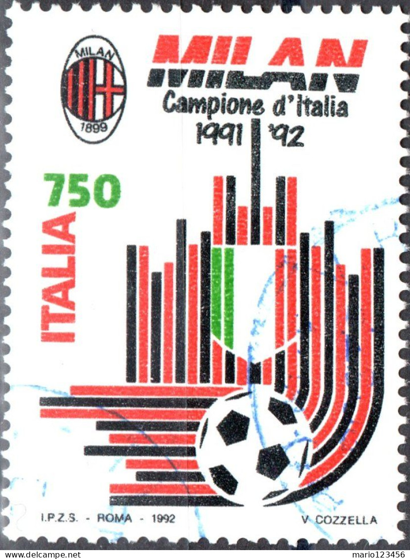 ITALIA, ITALY, MILAN CAMPIONE, 1992, USATI Scott:IT 1891, Yt:IT 1949 - 1991-00: Afgestempeld