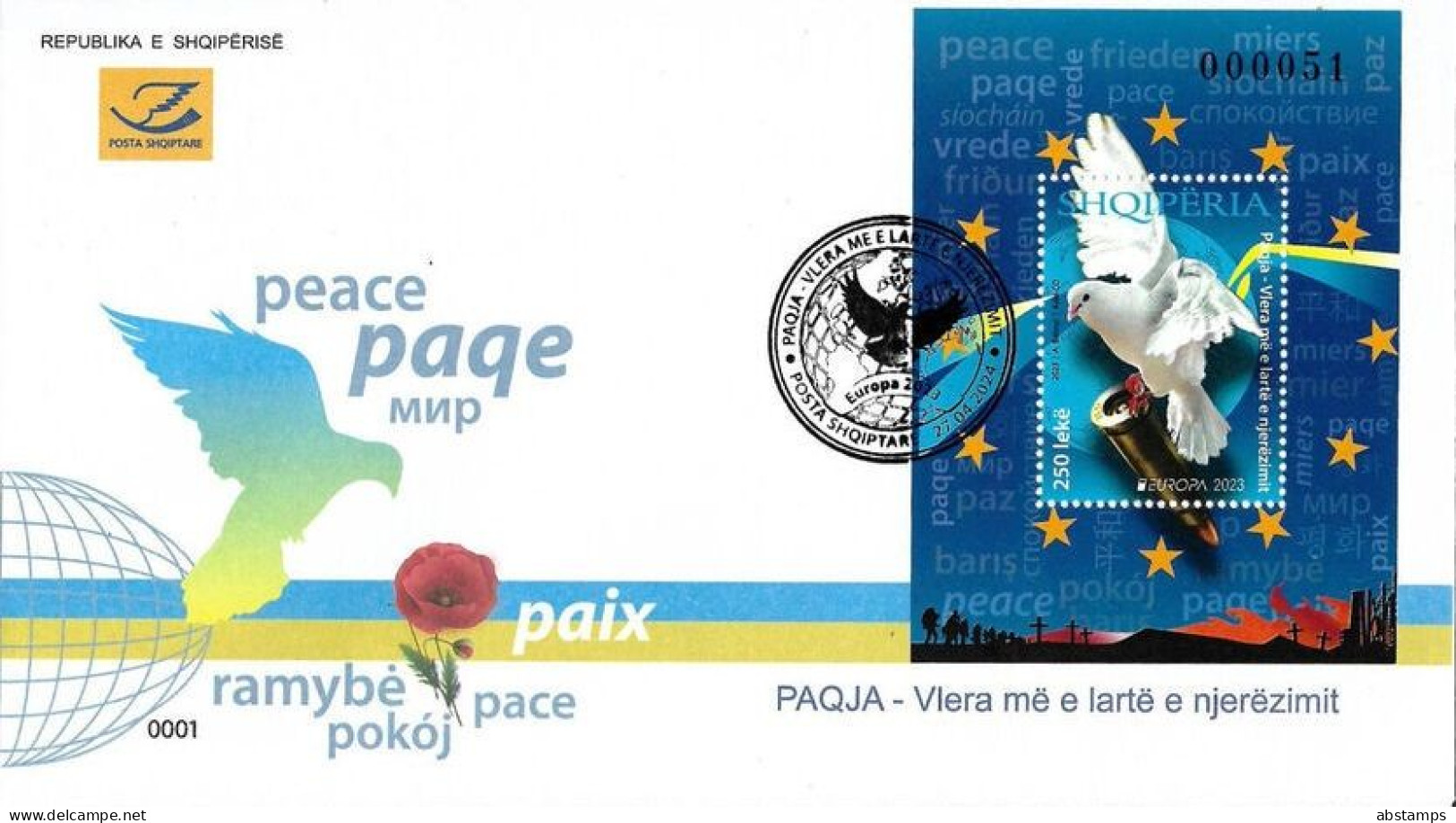 Albania Stamps 2023. Europa CEPT: Peace. Dove, Bird. FDC Block MNH - Albanie