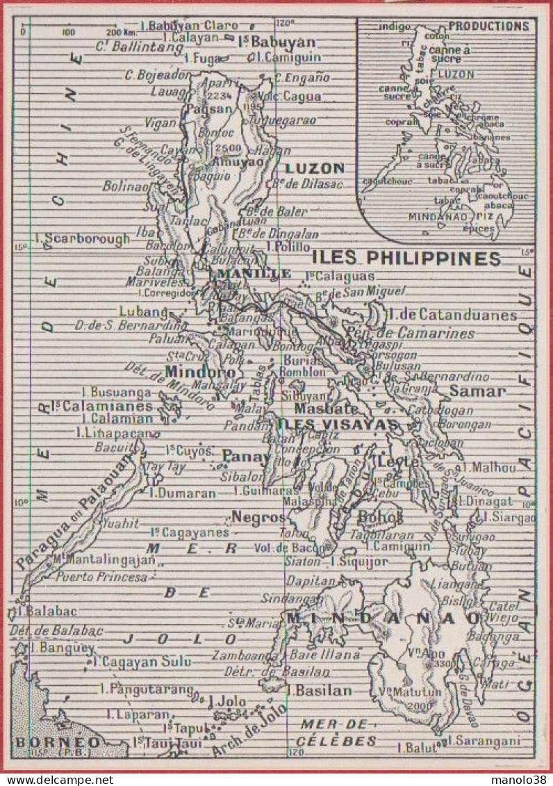 Carte Des îles Philippines. Productions. Larousse 1948. - Documents Historiques