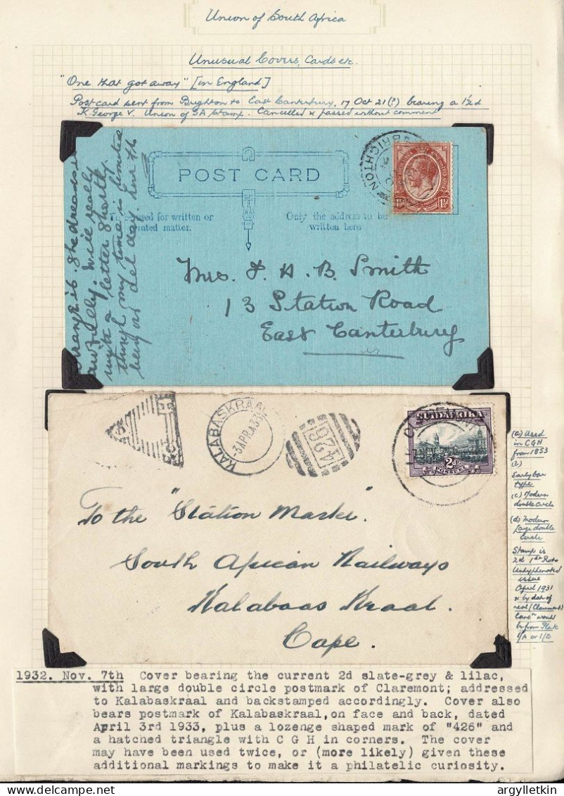 SOUTH AFRICA/UK RAILWAYS 1921/32 - Cartas