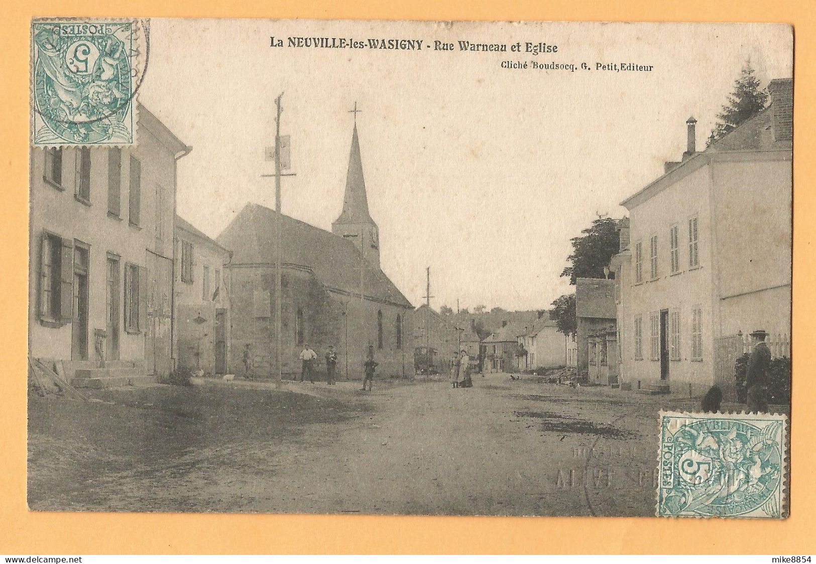 0258 CPA  La NEUVILLE-les-WASIGNY  (Ardennes)  Rue Warneau Et Eglise  - Empreinte VITAL CHAMPAGNE  ++++++ - Vouziers