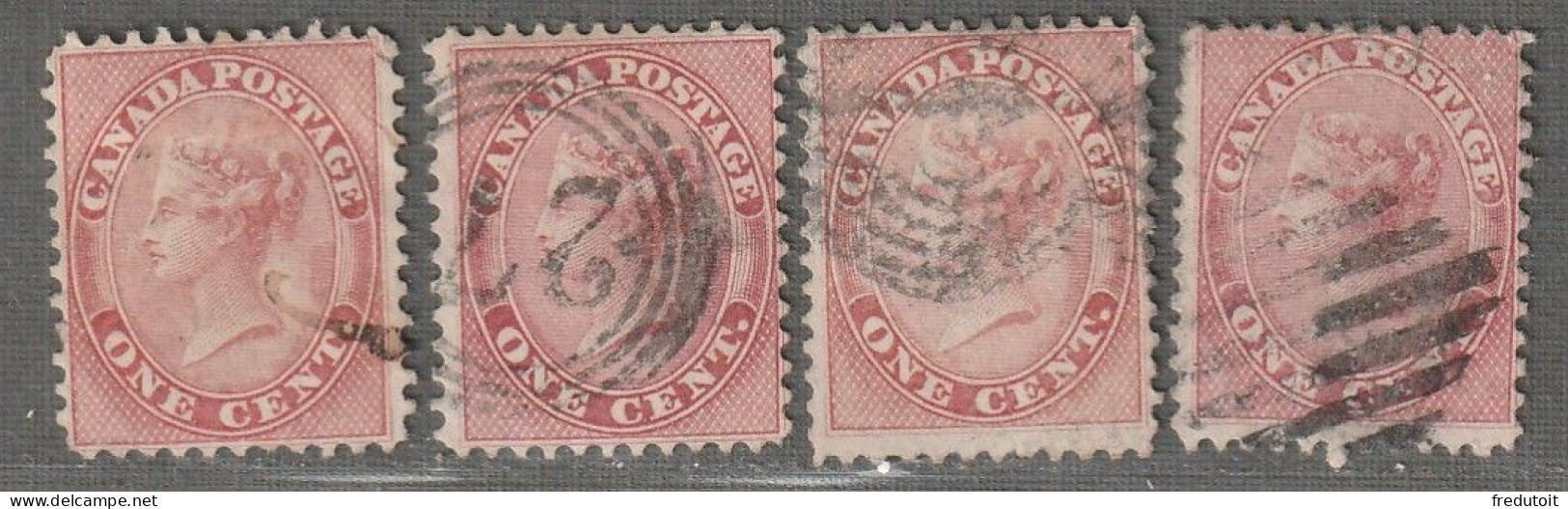 CANADA - N°12 X4 Obl (1859-64) Victoria : 1c Rose - Usati