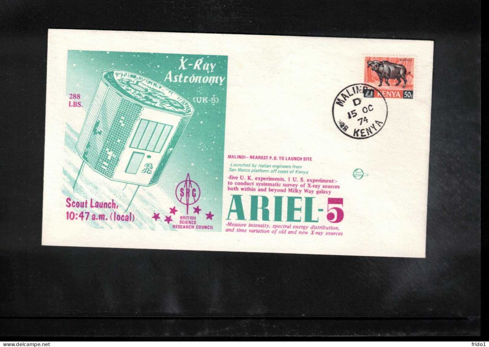 Kenya 1974 Space / Weltraum Satellite ARIEL-5 Launched Fro San Marco Platform Kenya Interesting Cover - Etats-Unis