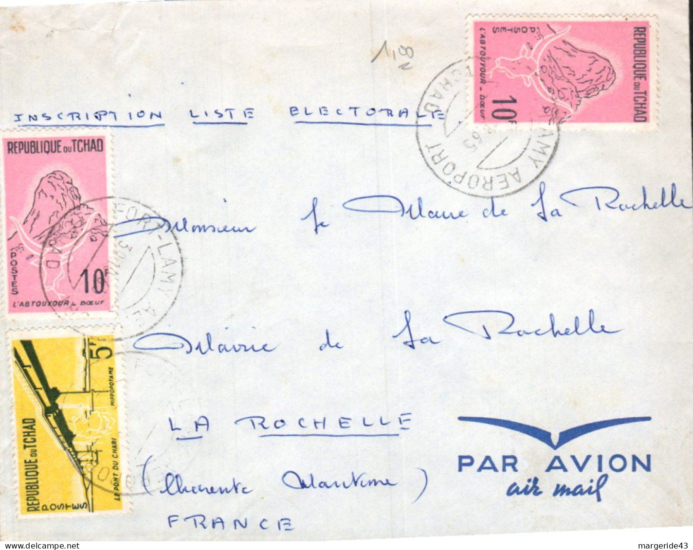 TCHAD AFFRANCHISSEMENT COMPOSE SUR  LETTRE DE FORT LAMY  POUR LA FRANCE 1965 - Chad (1960-...)