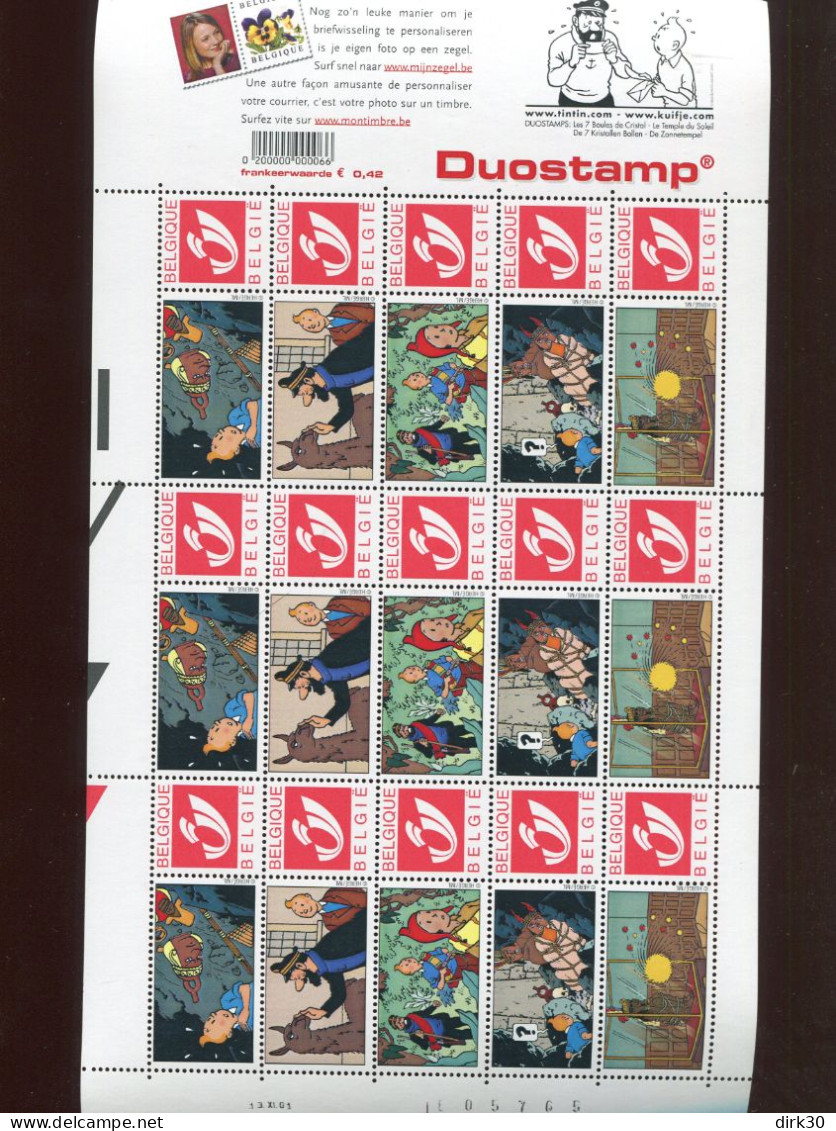 Belgie 3181 Gepersonaliseerde Zegels In Volledig Vel MNH Tintin BD Comics - Neufs