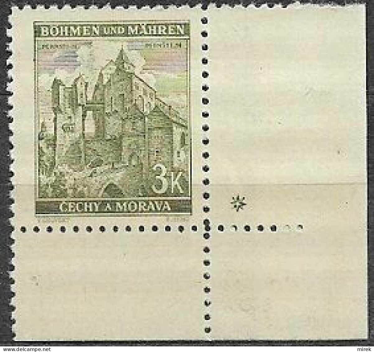 093/ Pof. 61, Yellow Green; Corner Stamp, Plate Mark + - Ungebraucht