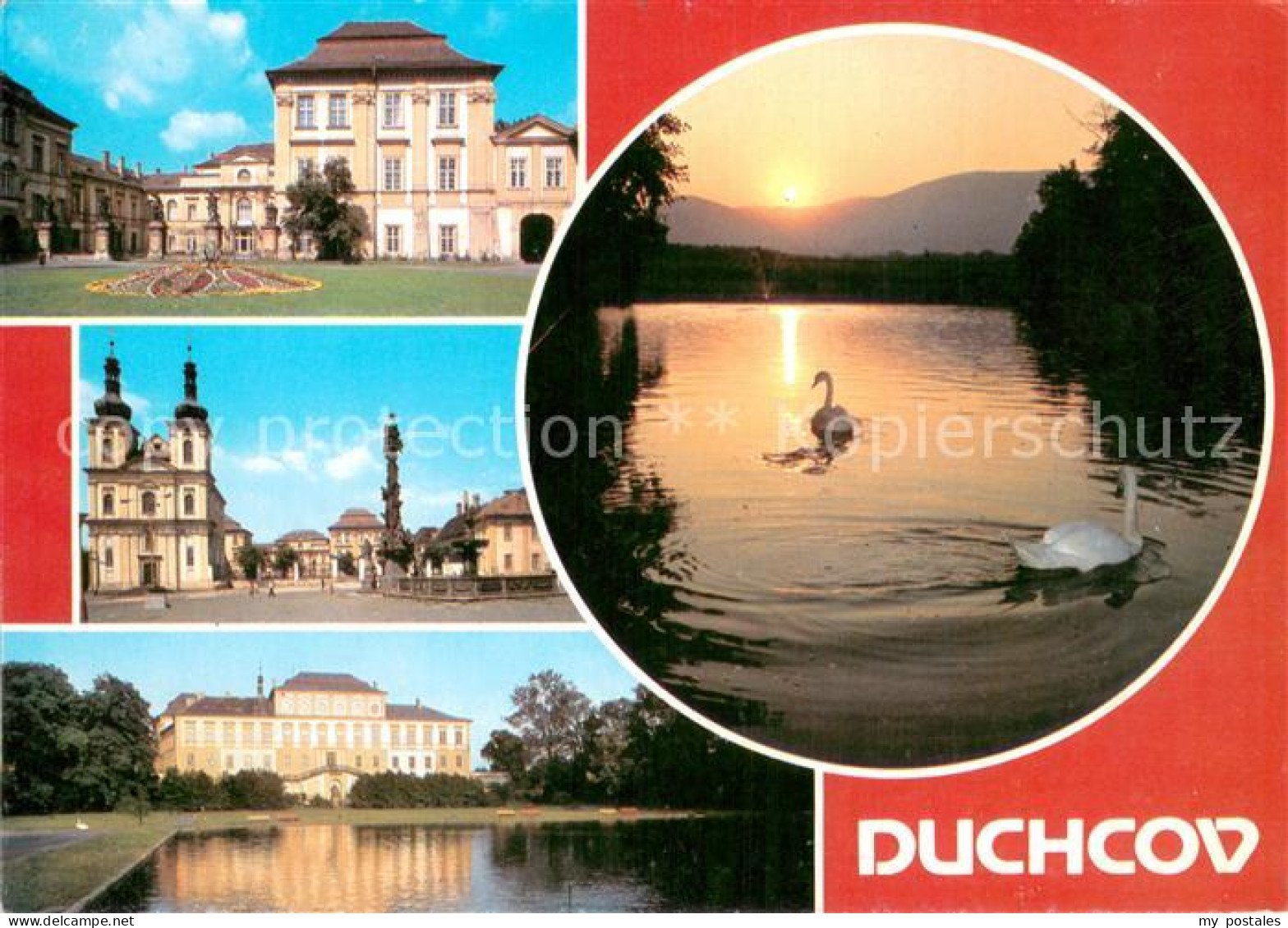 73722452 Duchcov CZ Schloss Platz Innenstadt Kirche Partie Am Wasser Schwaene So - Tschechische Republik