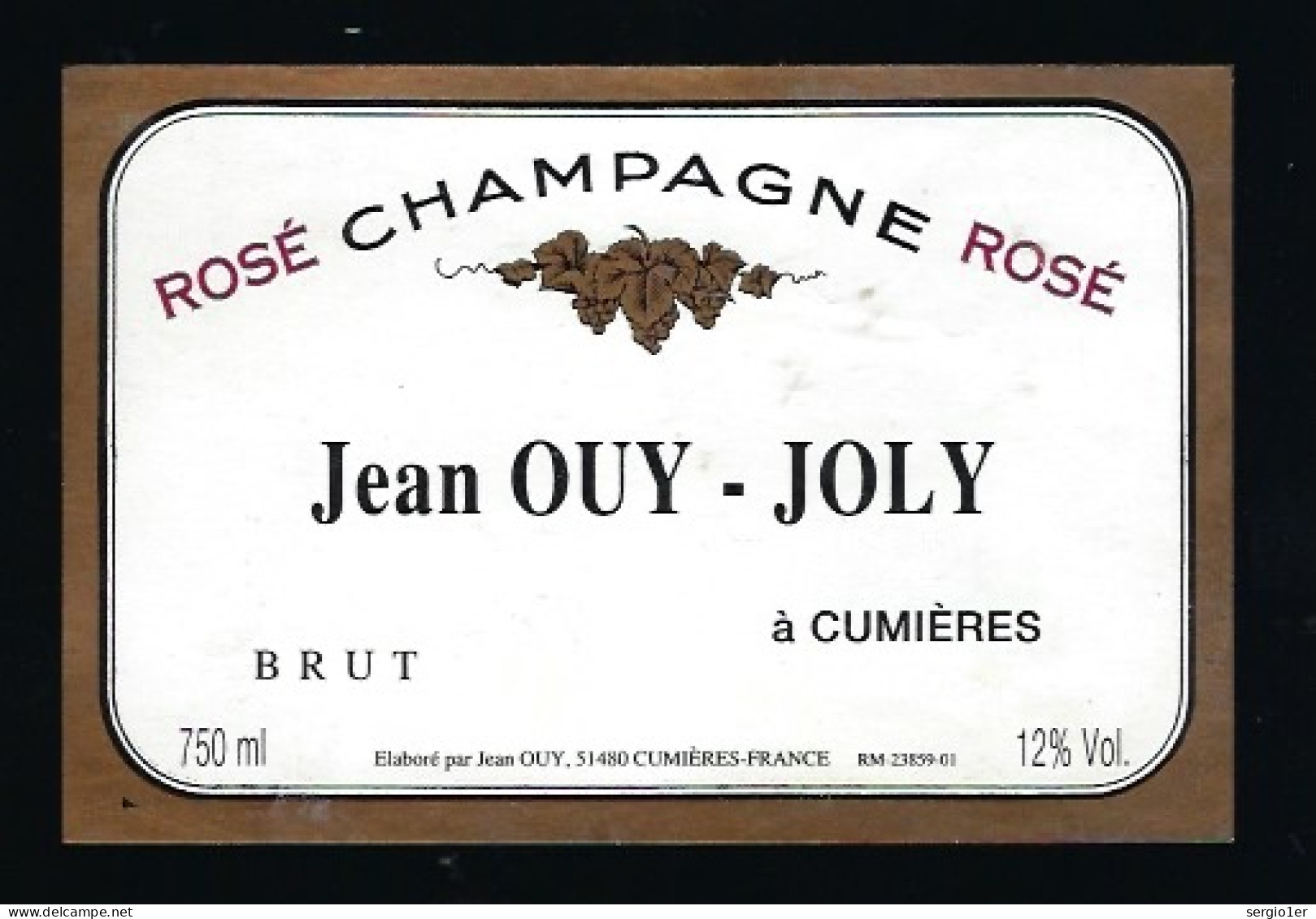 Etiquette Champagne  Brut Rosé Jean Out-Joly Cumieres  Marne 51 - Champagner