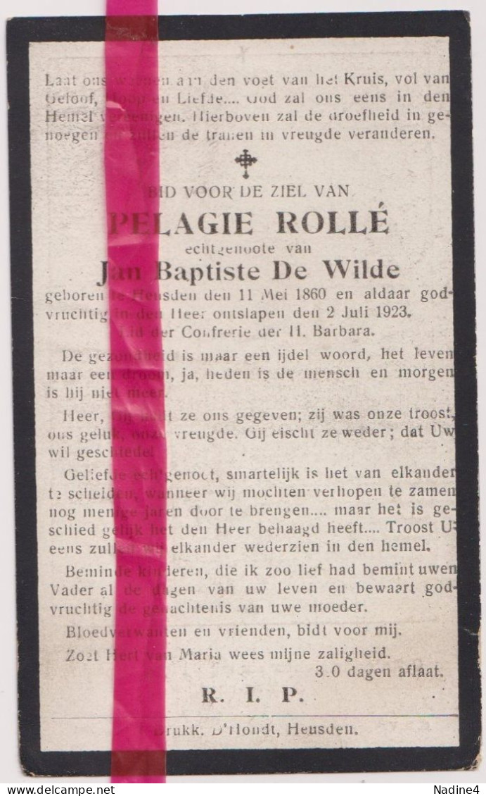 Devotie Doodsprentje Overlijden - Pelagie Rollé Echtg Jan Baptiste De Wilde - Heusden 1860 - 1923 - Avvisi Di Necrologio
