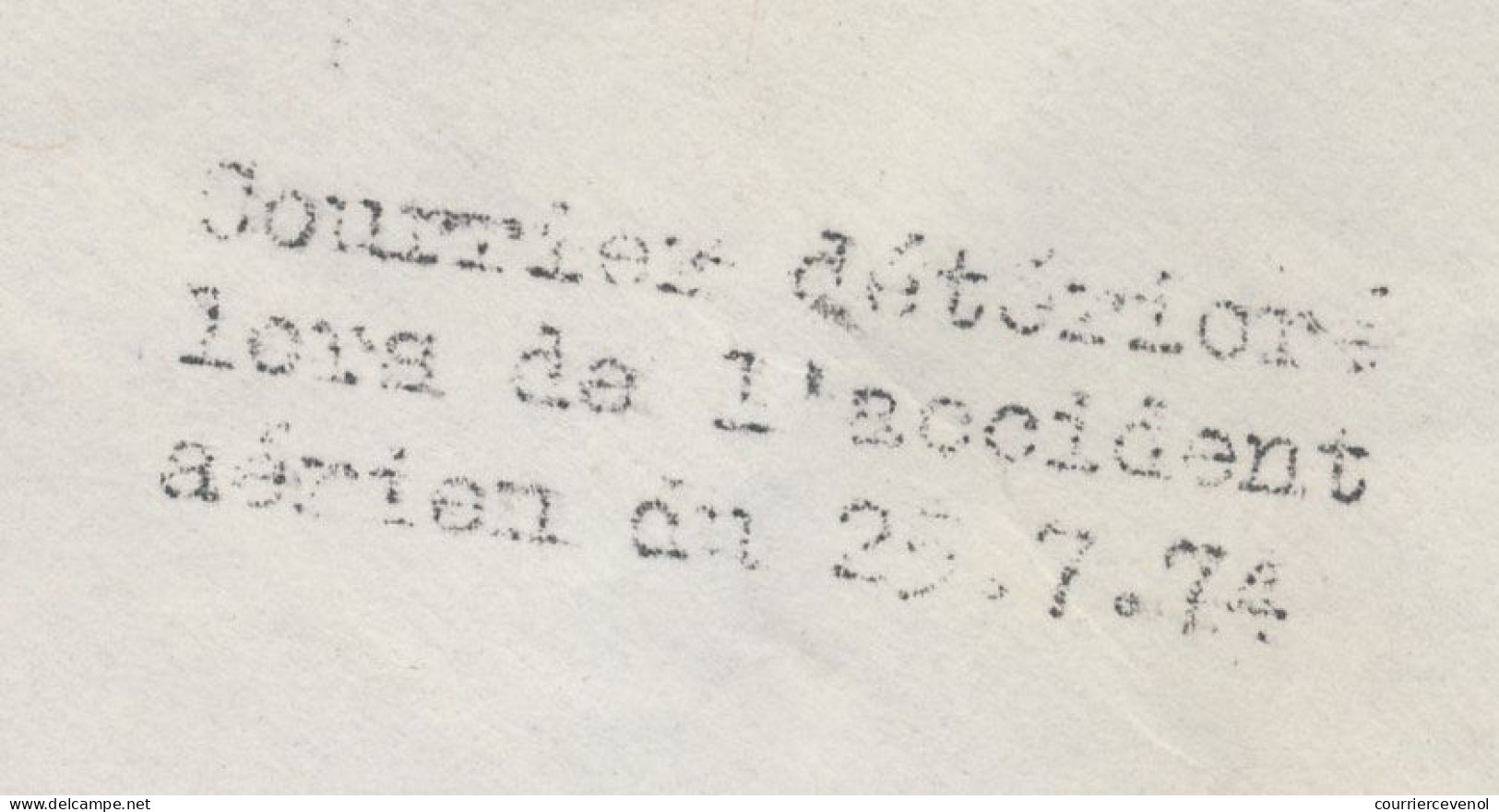 Enveloppe Affr. 0,50 Bequet - Sans Oblitération, Mais Cachet "Courrier Détérioré Lors De L'accident Aérien Du 25.7.74" - 1971-1976 Marianna Di Béquet