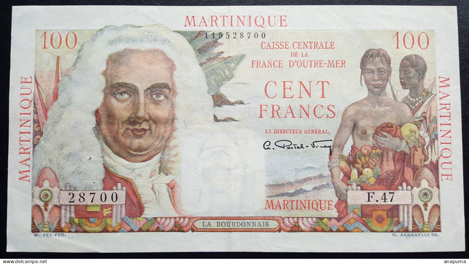 Billet 100 Francs Martinique La Bourdonnais, Francs, Caisse Centrale De La France D'Outre-Mer - Sonstige – Ozeanien