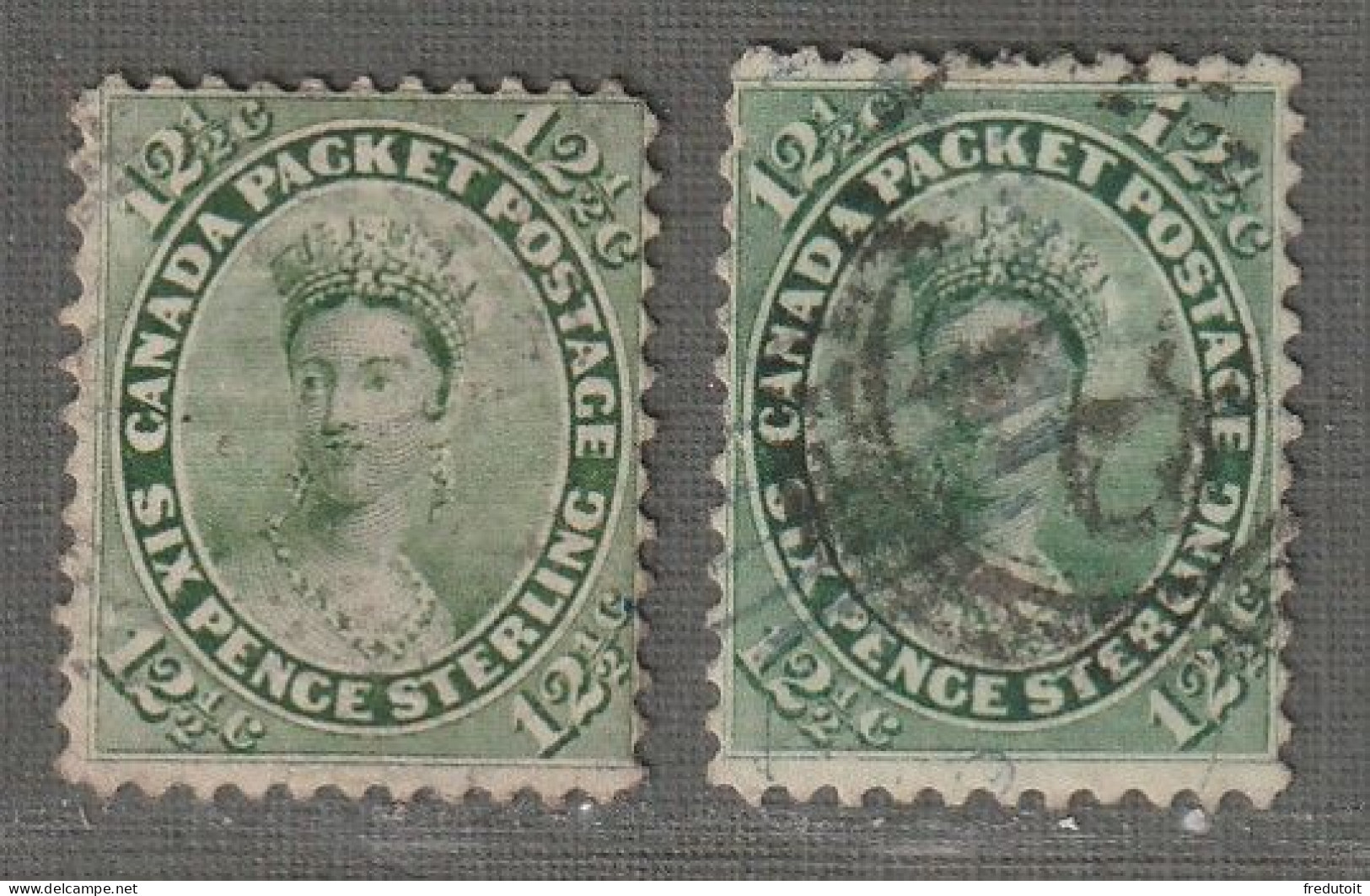 CANADA - N°16 X2 Obl (1859-64) Victoria : 12 1/² Vert - Usados