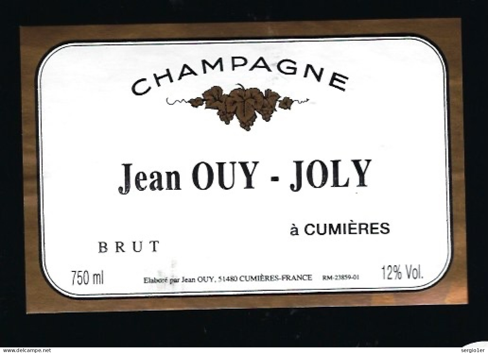 Etiquette Champagne  Brut Jean Ouy-Joly Cumieres  Marne 51 Avec Sa Collerette - Champagne