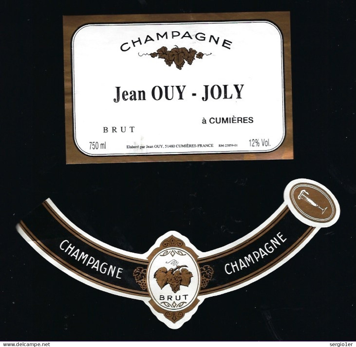 Etiquette Champagne  Brut Jean Ouy-Joly Cumieres  Marne 51 Avec Sa Collerette - Champagner