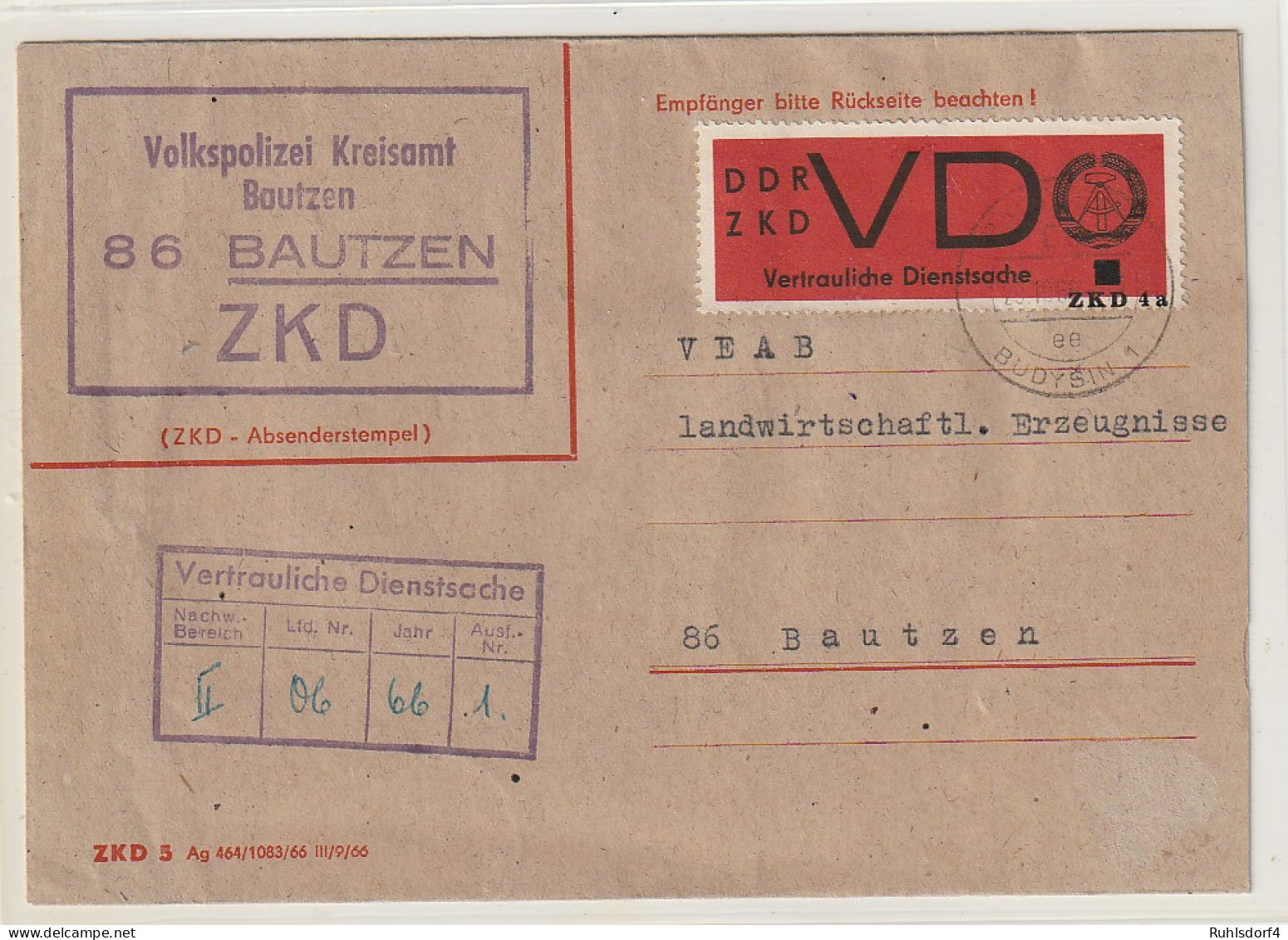 ZKD-Kontrolle: Ersatzbriefhülle Frankiert Mit "ZKD 4a" - Other & Unclassified