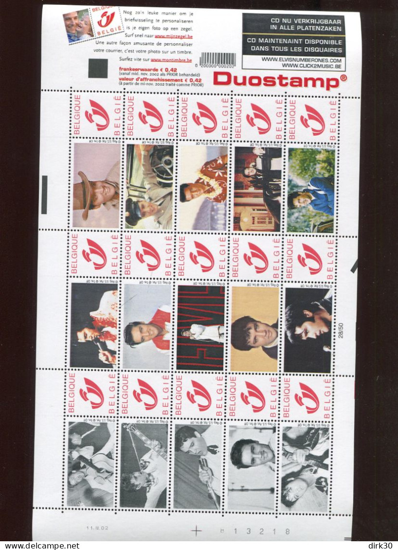 Belgie ELVIS PRESLEY 3182 Gepersonaliseerde Zegels In Volledig Vel MNH K3 11/50 - Nuovi