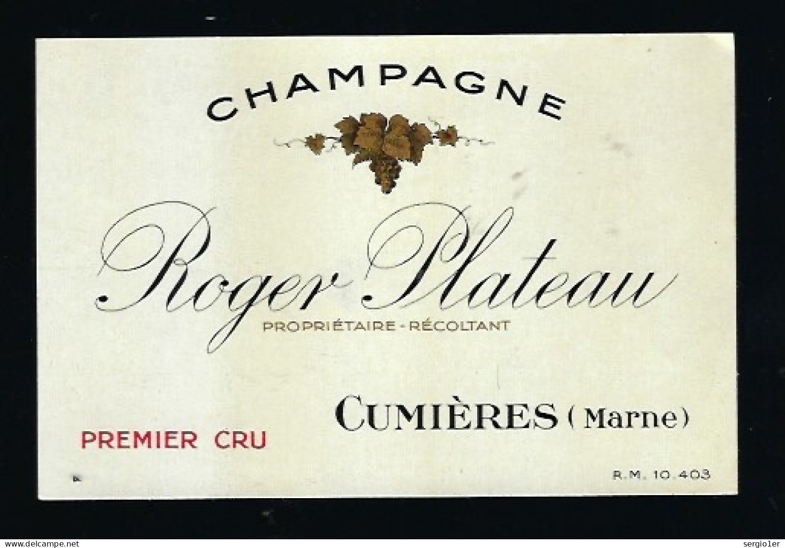 Etiquette Champagne  1er Cru Roger Plateau Cumieres  Marne 51 - Champan