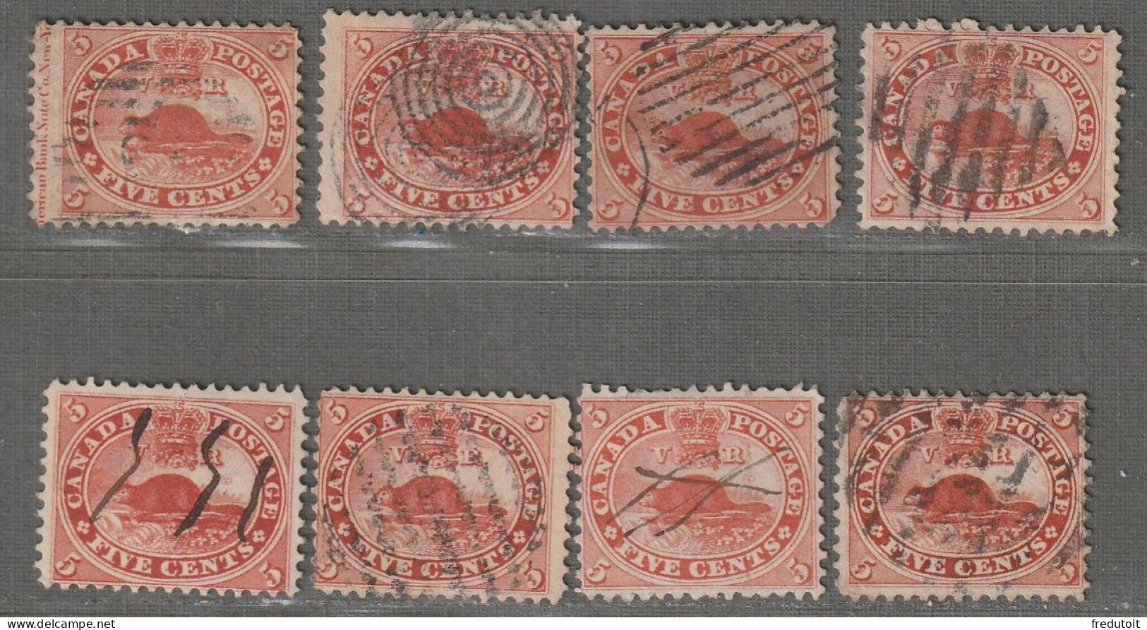 CANADA - N°14 X8 Obl (1859-64) Castor : 5c Rouge - Usados