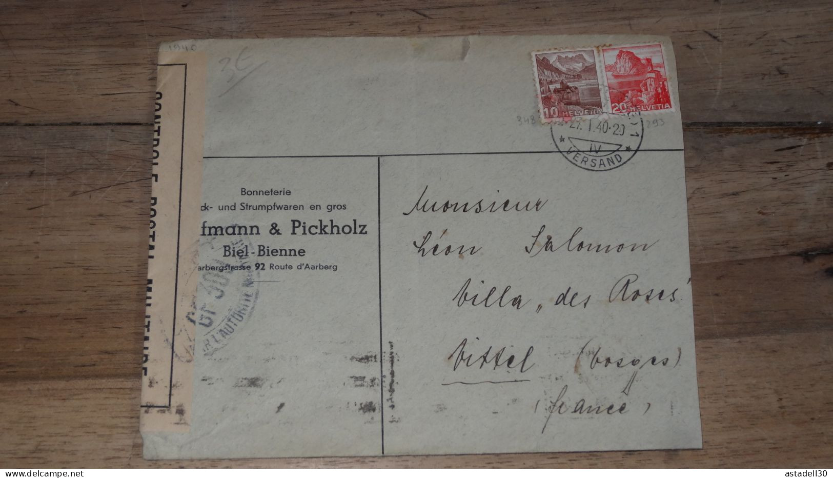 Enveloppe SUISSE, Censure, 1940 ......... Boite1 ...... 240424-161 - Postmark Collection