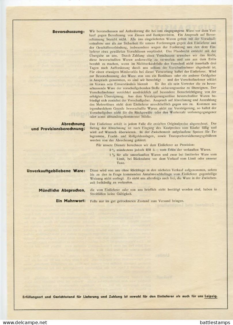 Germany 1935 4pf. Meter Drucksache Cover & Documents; Leipzig - „FURTRANSIT" Rauchwaren, Lagerhaus / Animal Fur Auctions