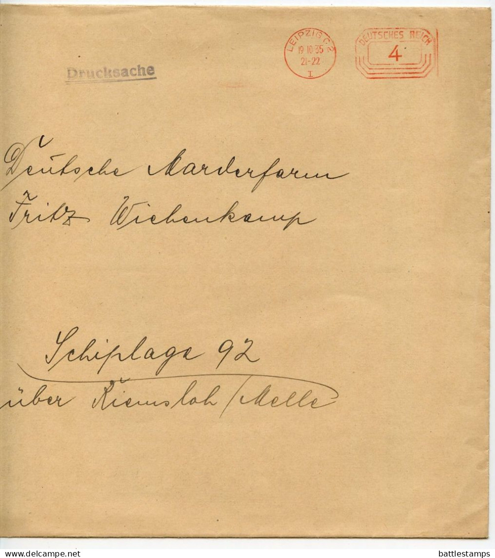 Germany 1935 4pf. Meter Drucksache Cover & Documents; Leipzig - „FURTRANSIT" Rauchwaren, Lagerhaus / Animal Fur Auctions