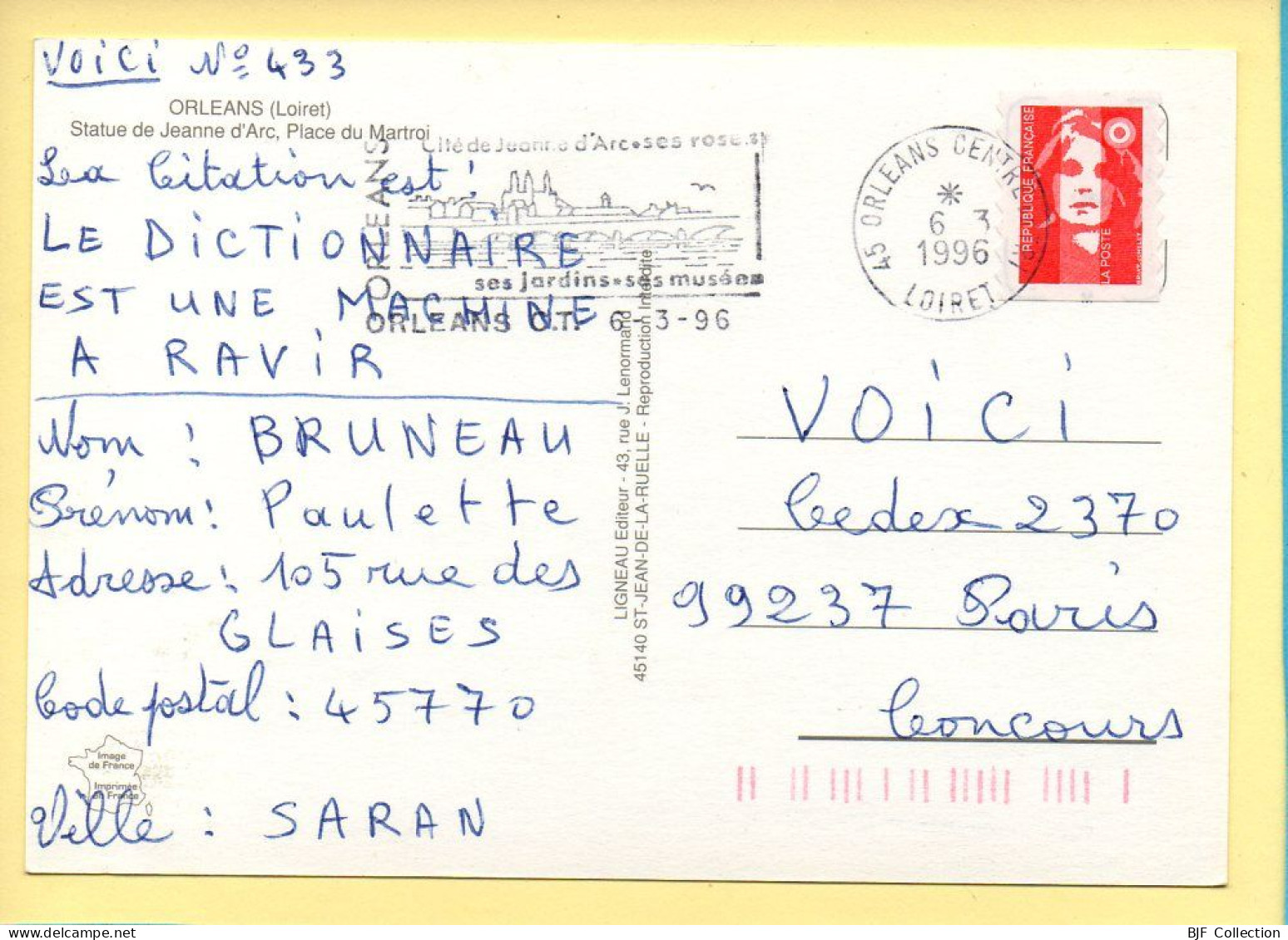 45. ORLEANS – Statue De Jeanne D'Arc / Place Du Martroi (voir Scan Recto/verso) - Orleans