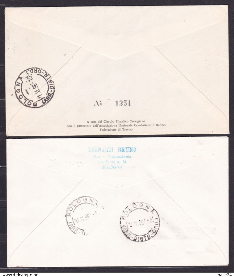 1967 Italia Italy 50° RESISTENZA SUL PIAVE 2 FDC 9/11/67 Viaggiate Bologna: Capitolium + Circolo Filatelico Trevigiano - 1961-70: Marcofilia