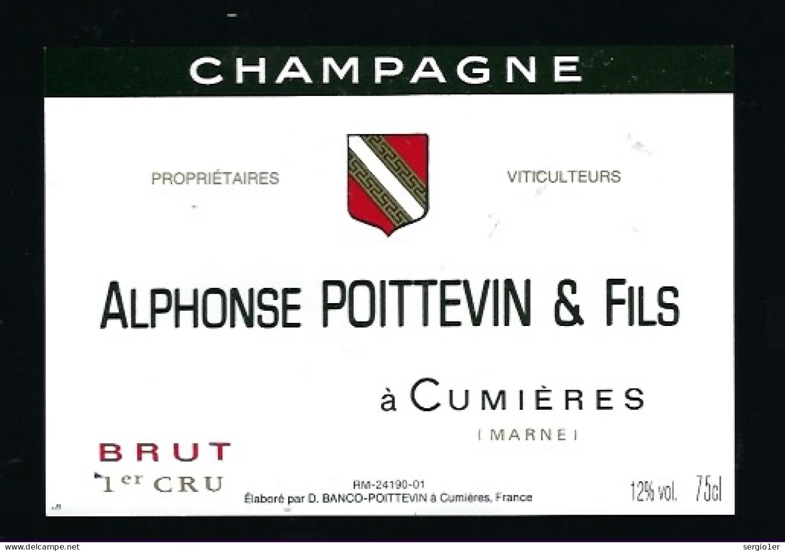 Etiquette Champagne  Brut  1er Cru Alphonse Poitevin & Fils  Cumieres  Marne 51 - Champagner