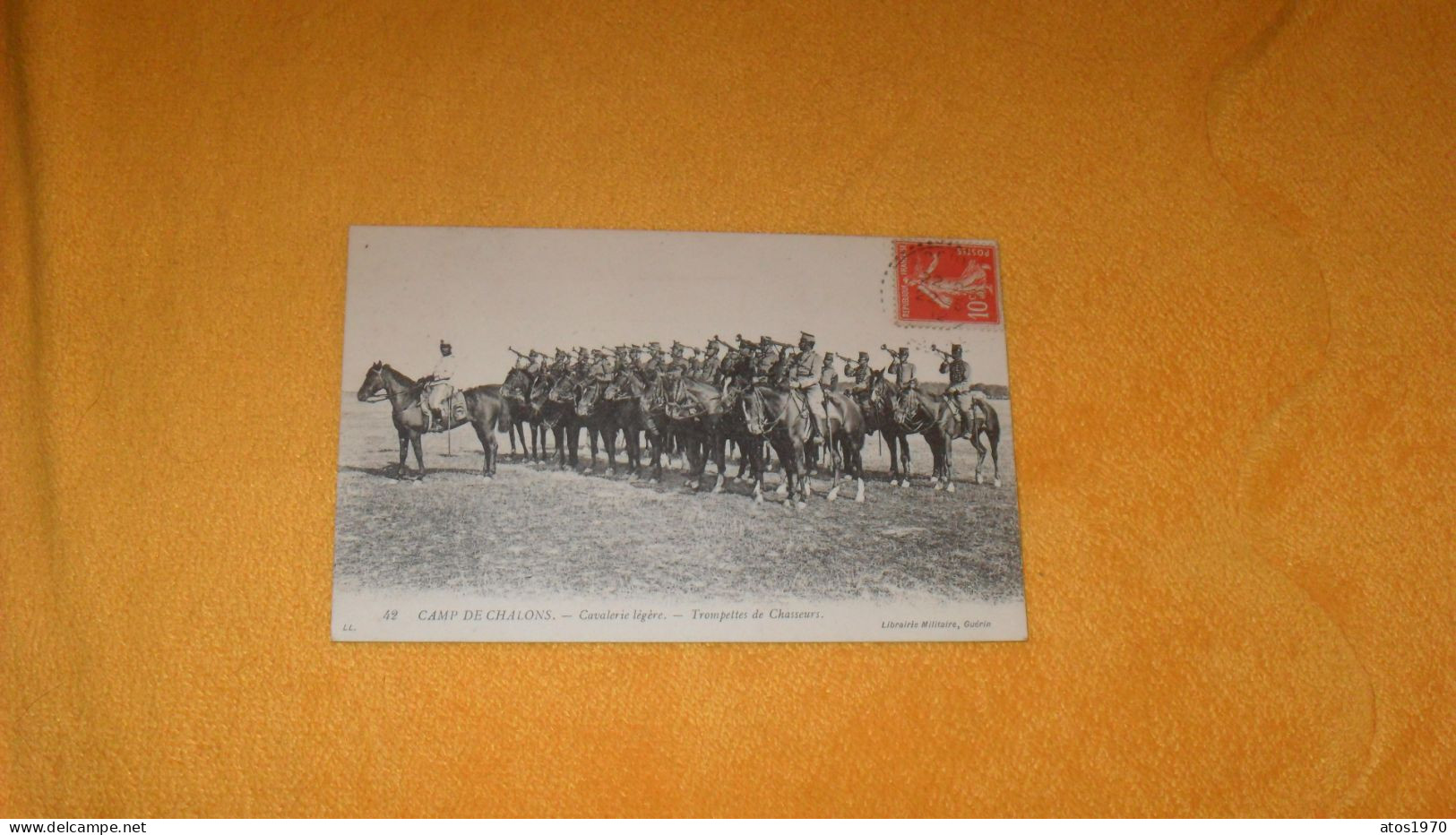 CARTE POSTALE ANCIENNE CIRCULEE DE 1912.../ CAMPS DE CHALONS.- CAVALERIE LEGERE. TROMPETTES DE CHASSEURS..CACHETS + TIMB - Camp De Châlons - Mourmelon