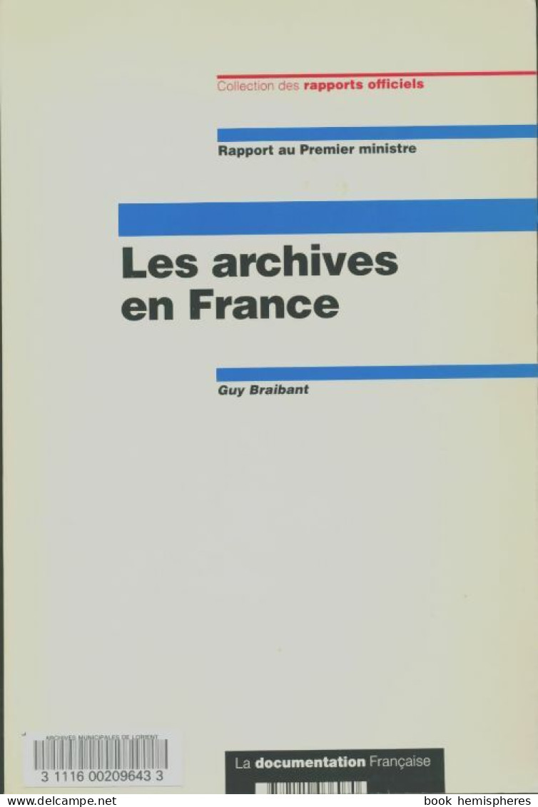 Les Archives En France (1996) De Braibant - Diritto