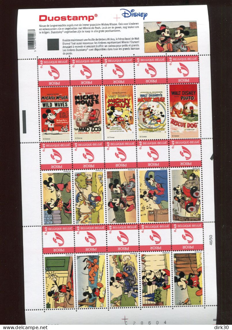 Belgie DISNEY Mickey Mouse Pluto  3228 Gepersonaliseerde Zegels In Volledig Vel MNH BD Comics - Neufs