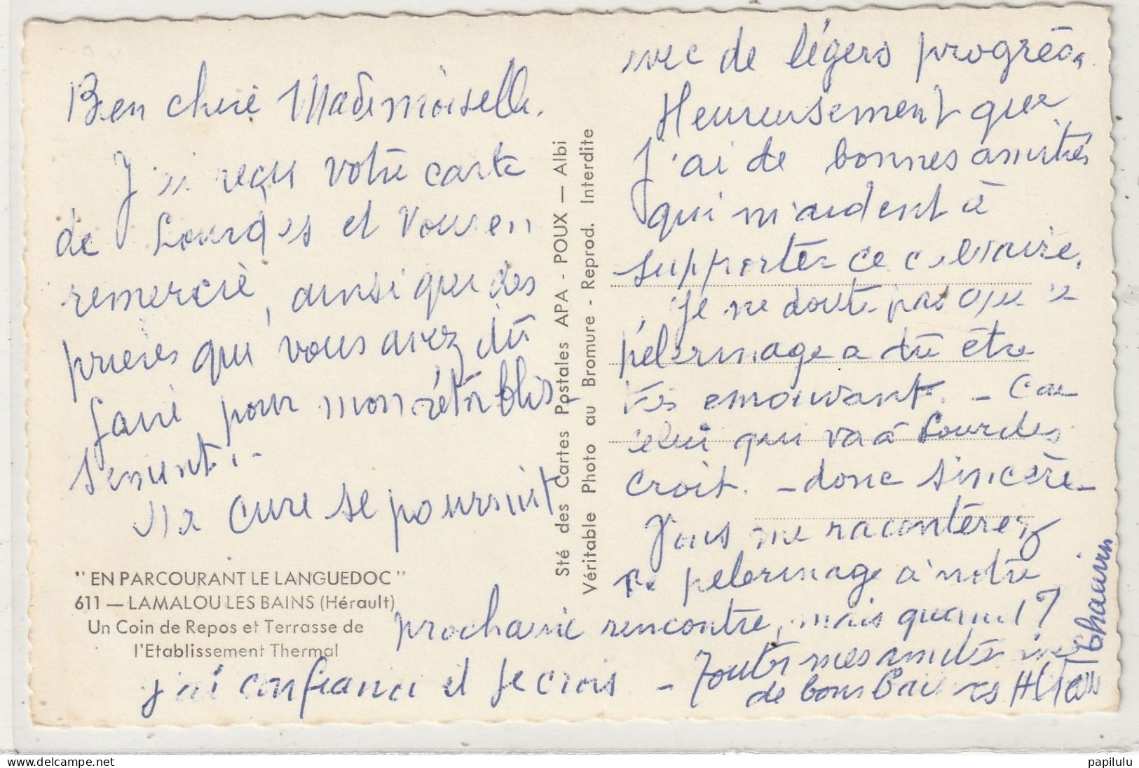 24 DEPT 34 : édit. Apa Poux N° 611 : Lamalou Les Bains Un Coin De Repos Et Terrasse De L'établissement Thermal - Lamalou Les Bains