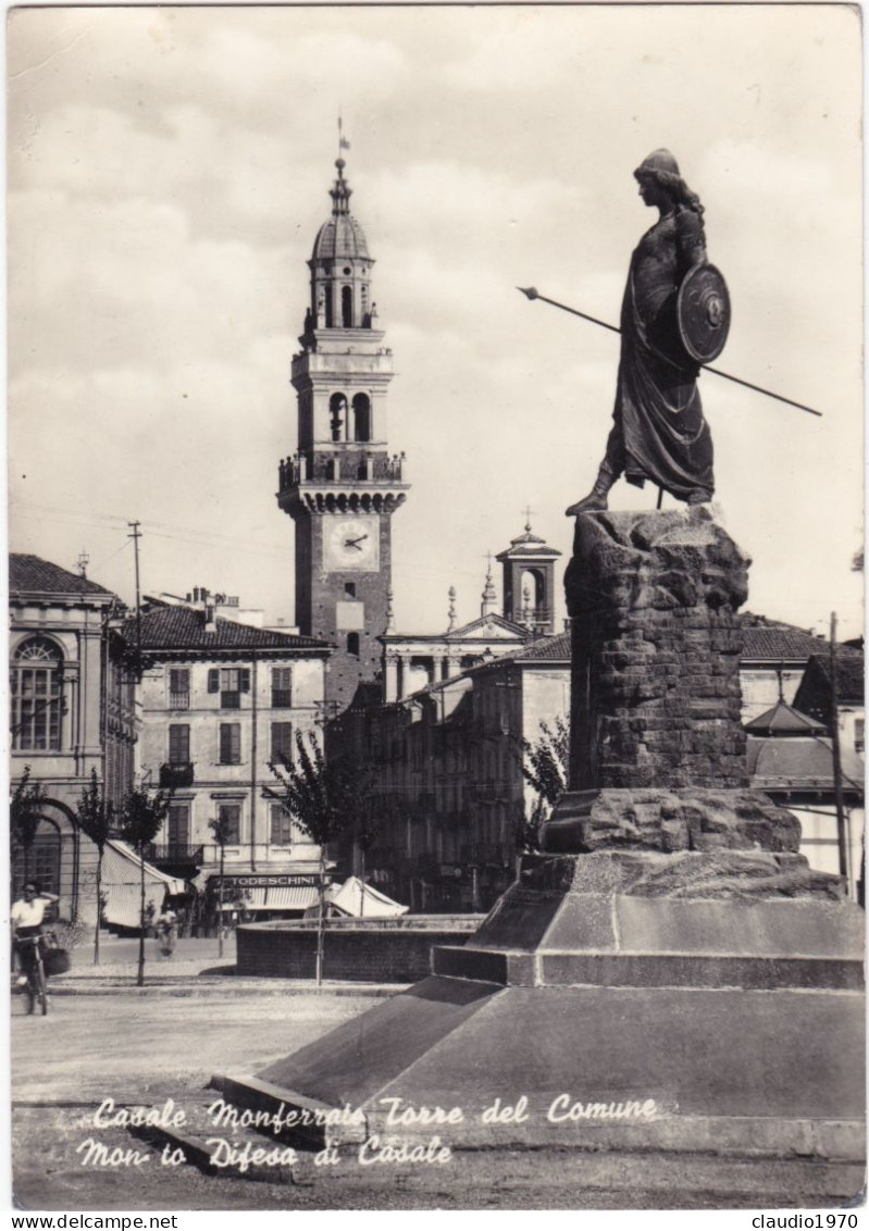 ALESSANDRIA - CARTOLINA - CASALE MONFERRATO - TORRE DEL COMUNE  MON.TO DIFESO DI CASALE -VIAGGIATA PER BERGAMO - 1956 - Alessandria