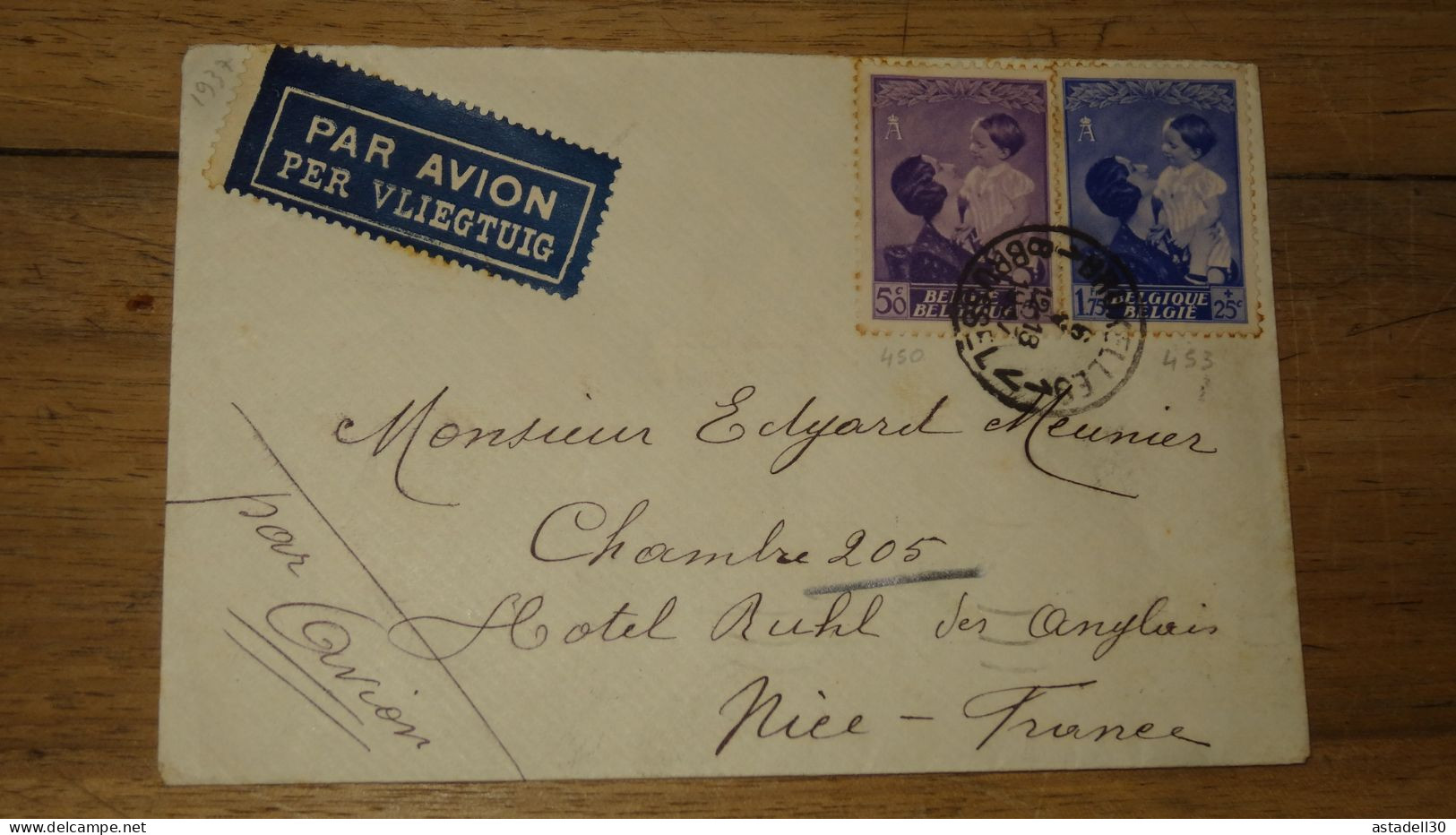 Enveloppe BELGIQUE, Brussels, Avion - 1937 ......... Boite1 ...... 240424-163 - Brieven En Documenten