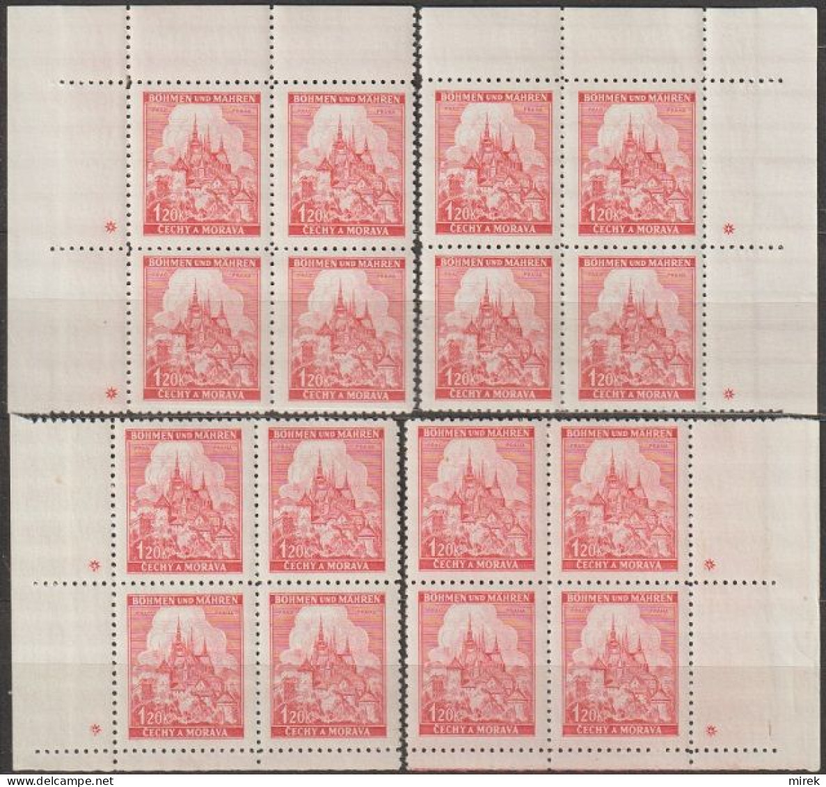 095/ Pof. 57; Corner 4-block Miniature, Plate Mark + - Neufs