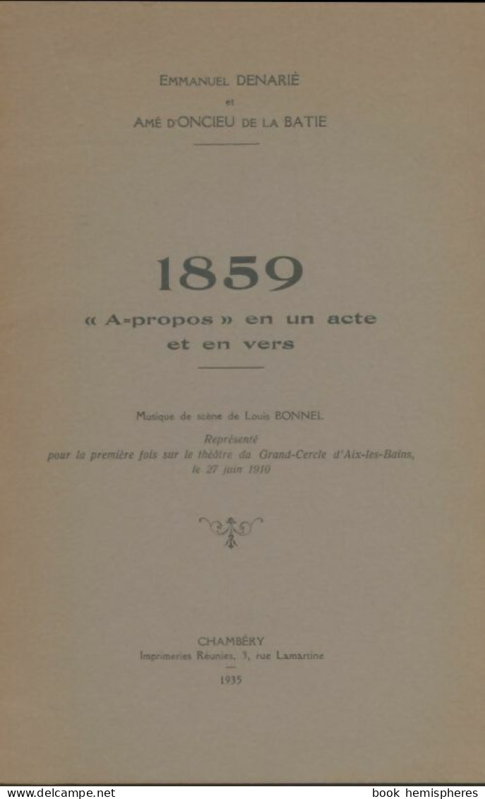 1859 (1935) De Emmanuel Denarié - Otros & Sin Clasificación