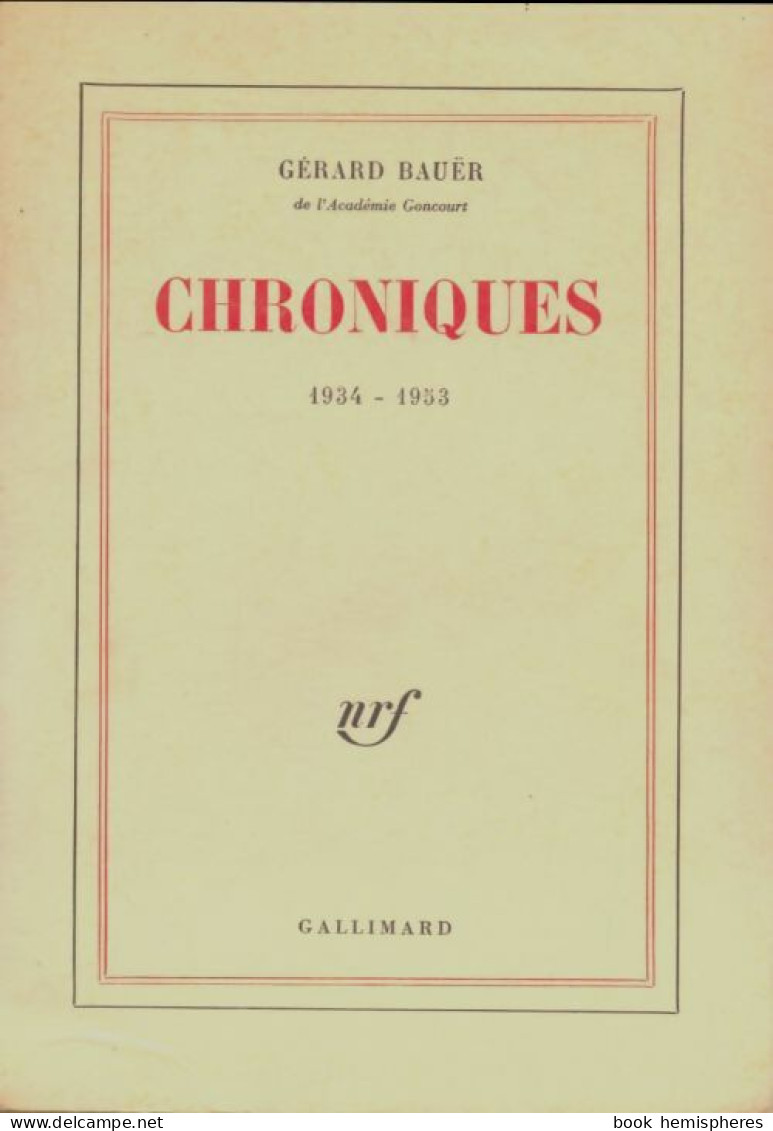 Chroniques 1934-1953 (1964) De Gérard Bauër - Cinéma/Télévision