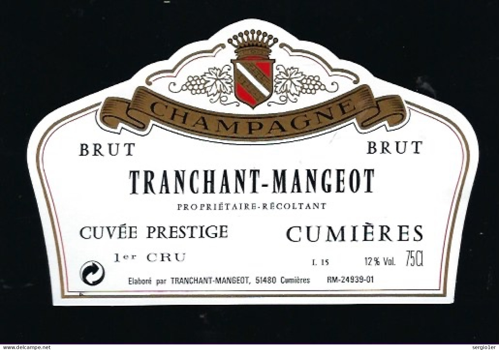 Etiquette Champagne  Brut Cuvée Prestige 1er Cru Tranchant-Mangeot  Cumieres  Marne 51 - Champagne