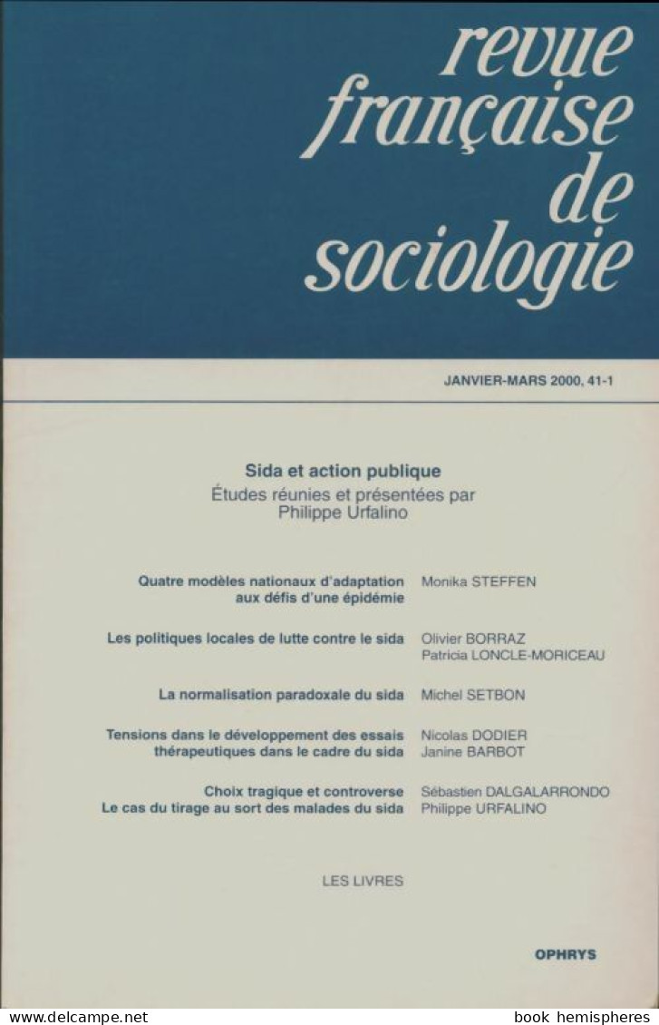 Revue Française De Sociologie N°41-1 : Sida Et Action Publique (2000) De Collectif - Non Classificati