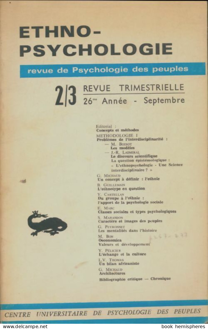 Ethno-psychologie N°2/3 (1971) De Collectif - Non Classificati