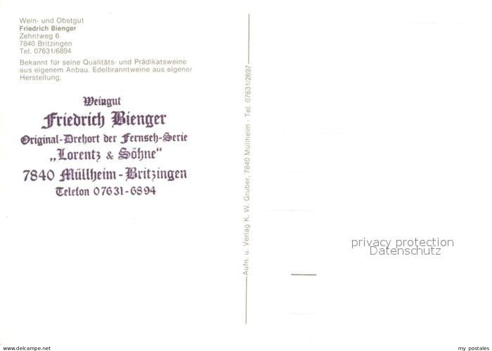 73722307 Britzingen Wein- Und Obstgut Friedrich Bienger Britzingen - Other & Unclassified