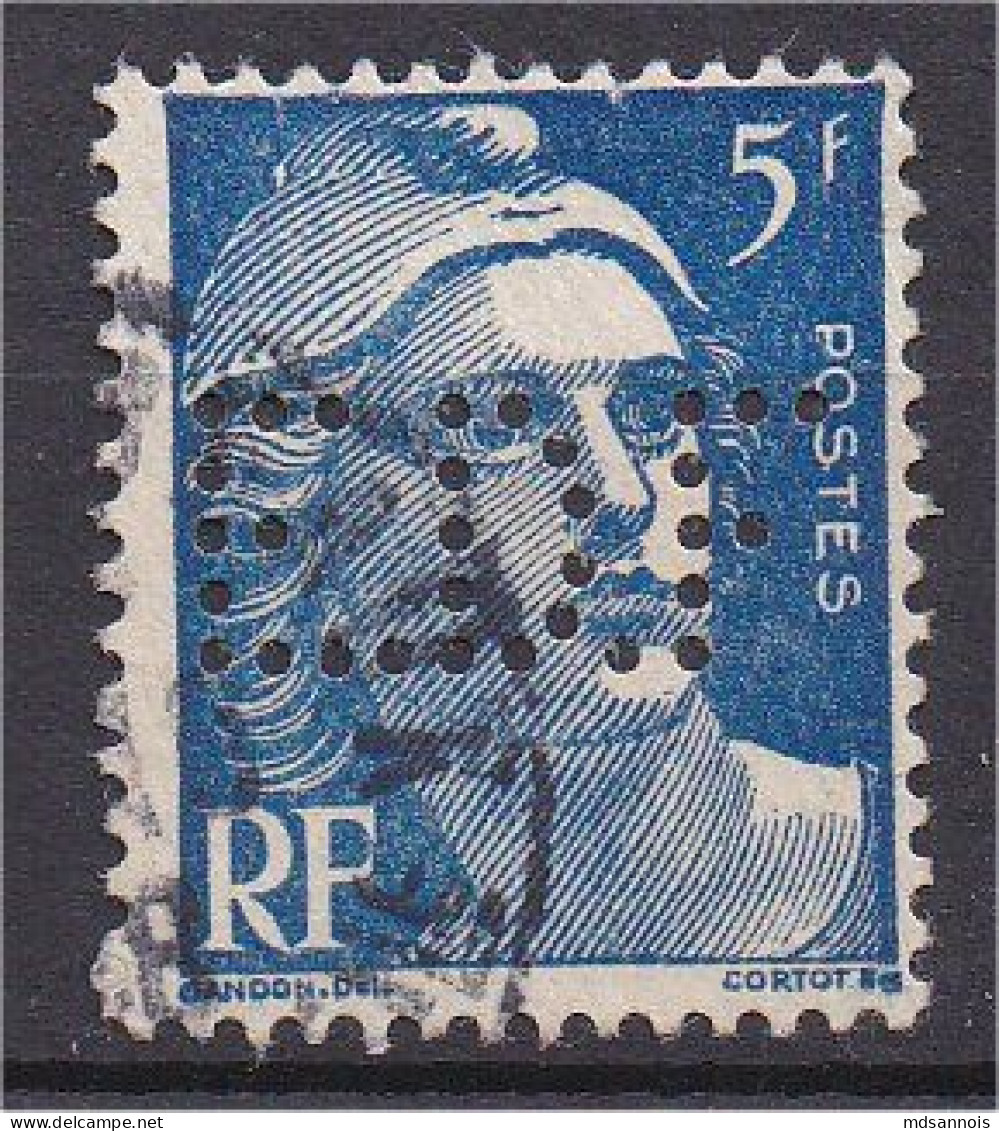 Marianne Gandon 5F Bleu N° 719B Perforé EDF ENTREPRISE DROUARD FRERES - Used Stamps